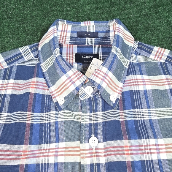 J. Crew | Mens Slim Small Oxford Cloth Short Sleeve Button Down Plaid Shirt - Picture 5 of 16
